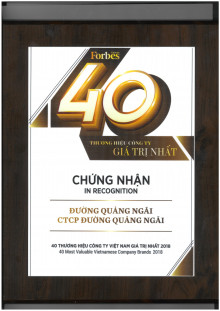 Chứng nhận Top 40 thương hiệu công ty giá trị nhất